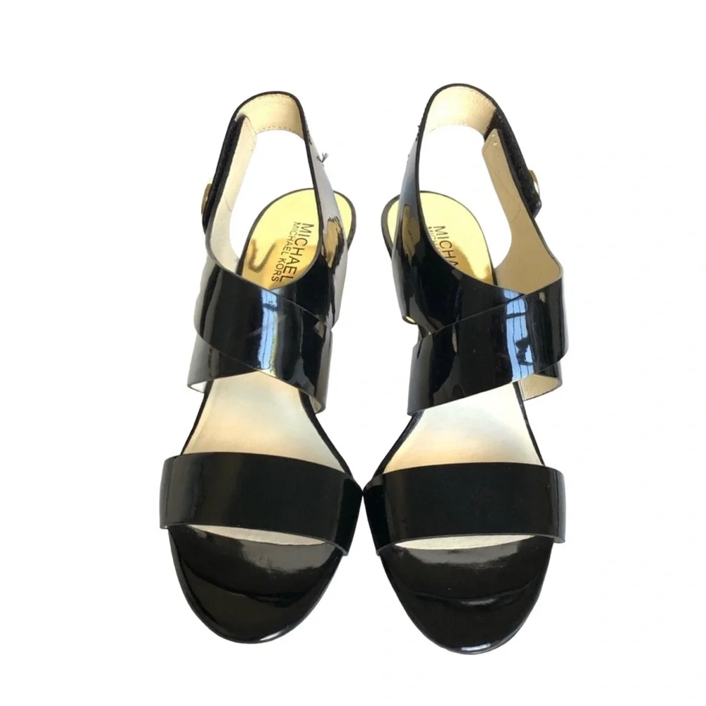 Michael Kors Black Patent Leather Strappy Heeled Sandal Women’s Size 8.5